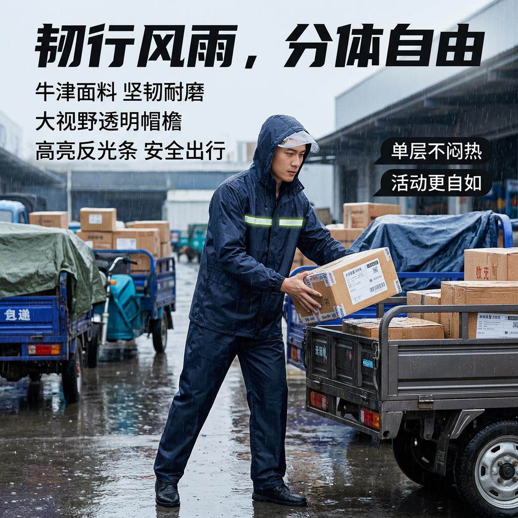 雨衣成人外穿分体干活耐磨单人防暴雨牛津布双层反光雨衣雨裤套装