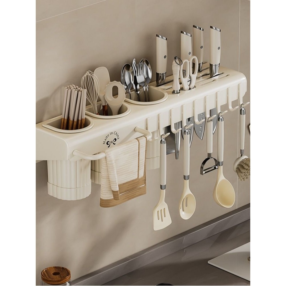 筷子收纳盒壁挂式免打孔厨房刀架置物架家用筷笼篓多功能一体筷筒