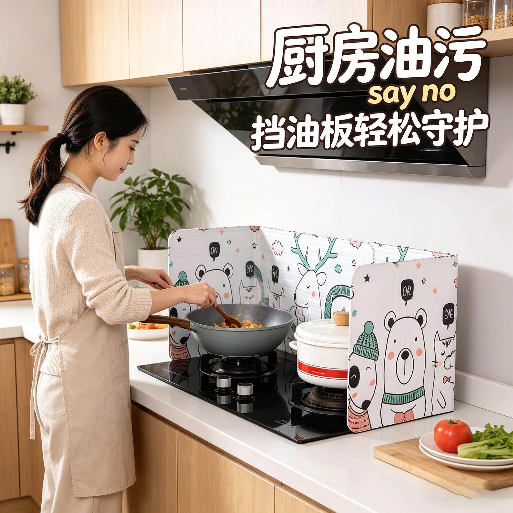 厨房防油挡板炒菜防溅油灶台燃气灶围挡隔热耐高温铝箔加厚隔油板