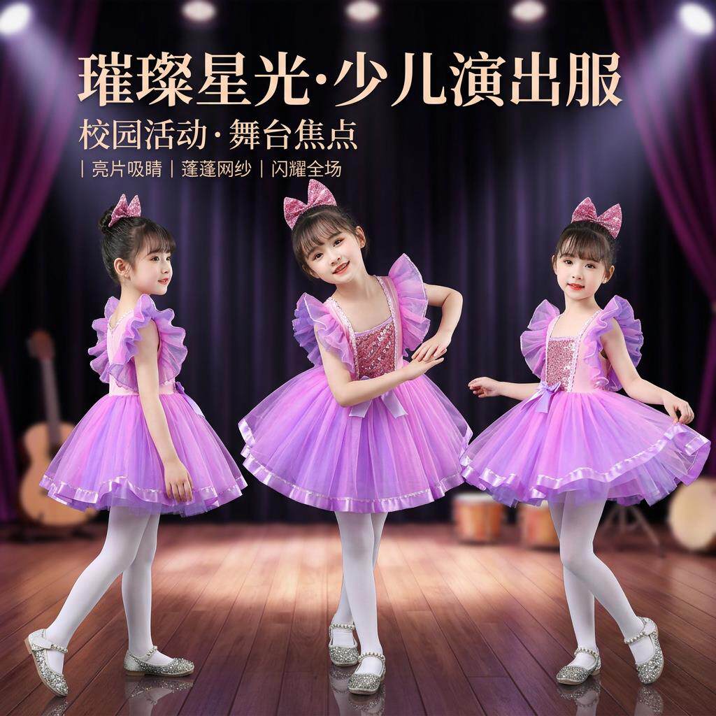 儿童舞蹈演出服幼儿园六一女孩公主蓬蓬纱裙新款亮片连衣裙表演裙