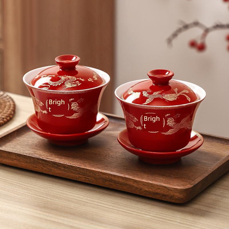 结婚敬茶杯套装新婚礼新娘改口红色喜碗一对盖碗茶具婚庆用品大全