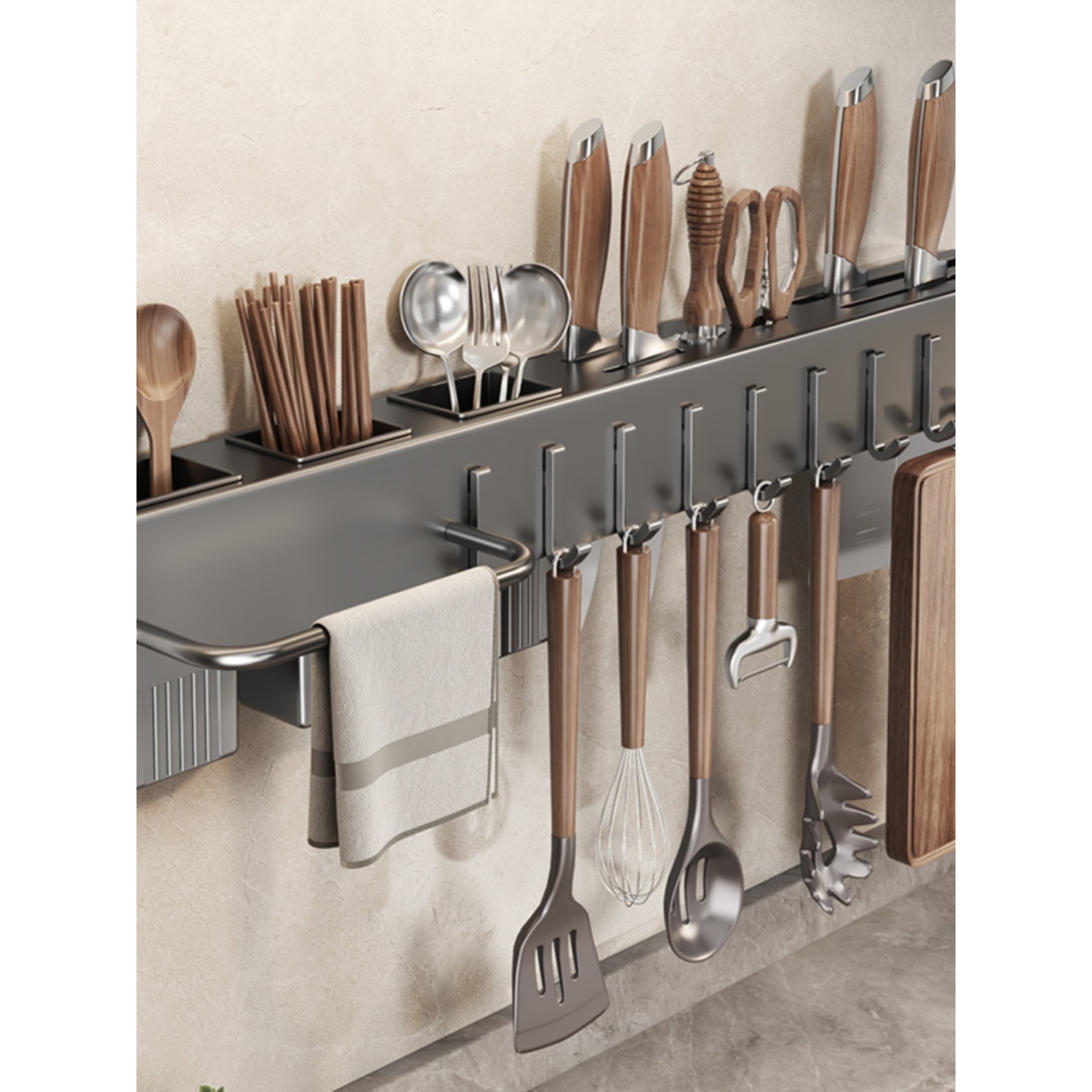 厨房刀架壁挂式免打孔多功能菜刀置物架刀具筷笼筷子筒一体收纳架