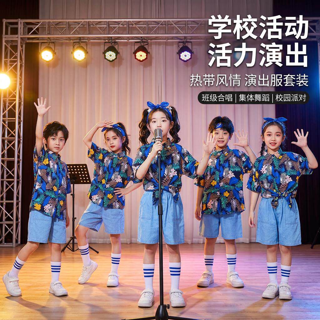 新款儿童演出服学生啦啦队复古表演服装六一节合唱街舞港风舞蹈服