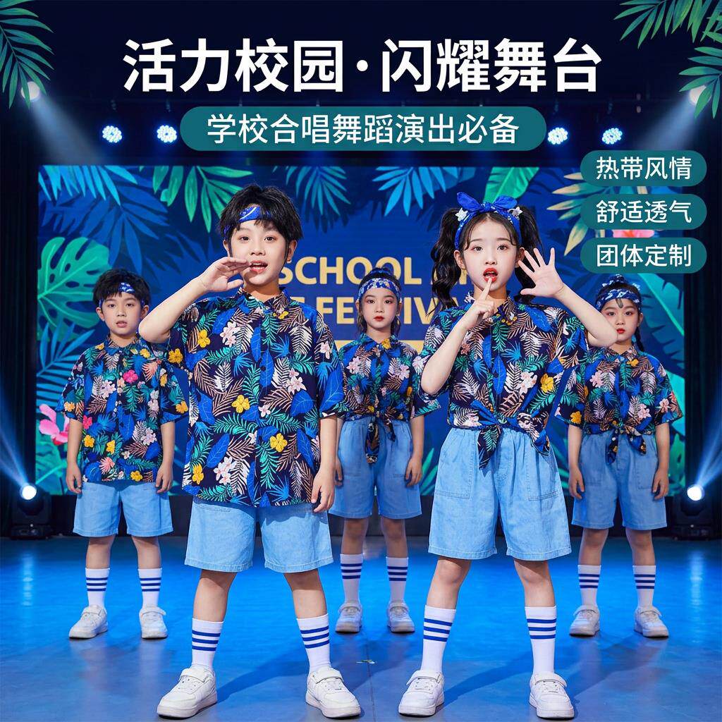 港风儿童演出服新款六一节学生啦啦队表演服装合唱街舞复古舞蹈服
