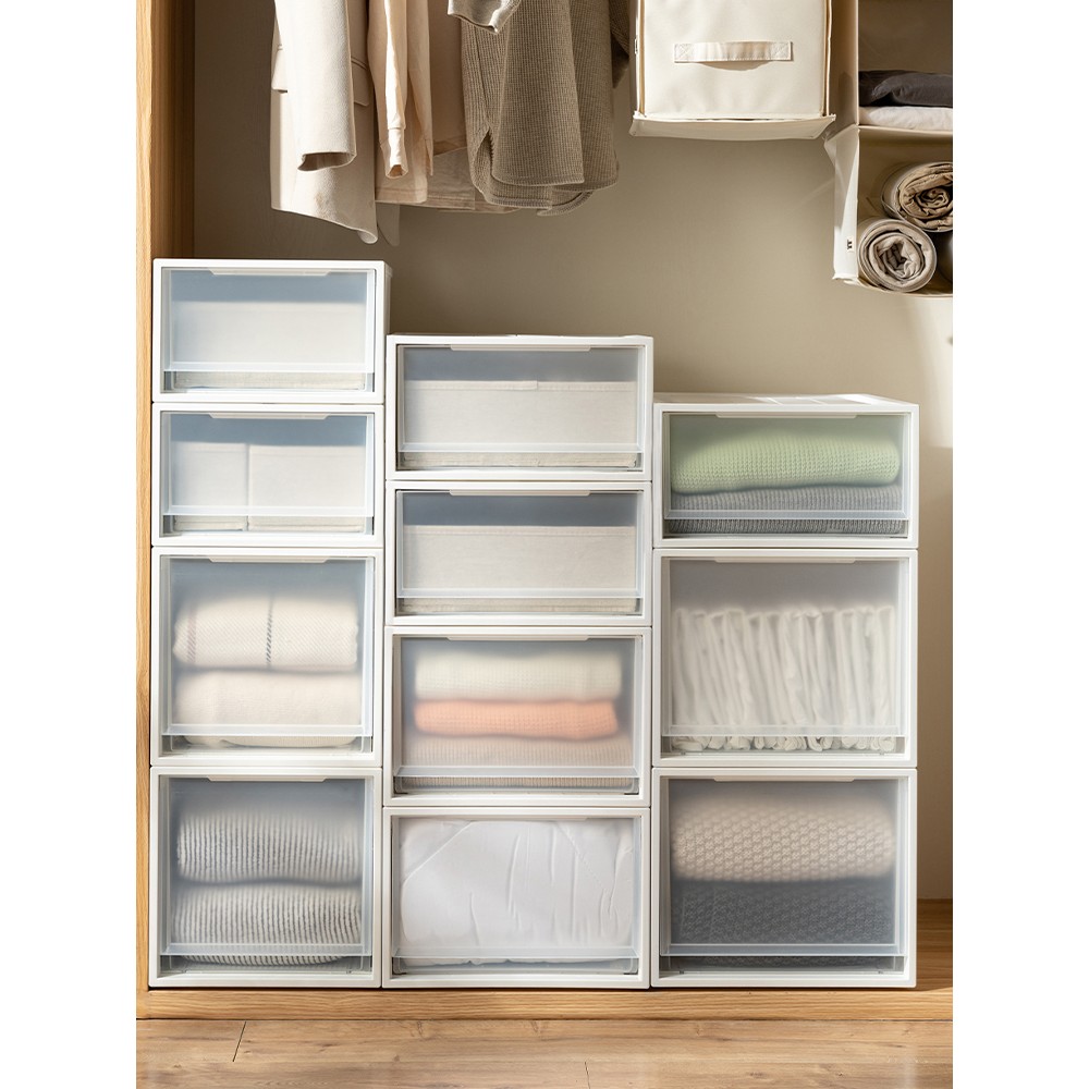 磨砂白色抽屉收纳柜 衣服收纳箱储物箱子 衣柜收纳盒抽屉盒