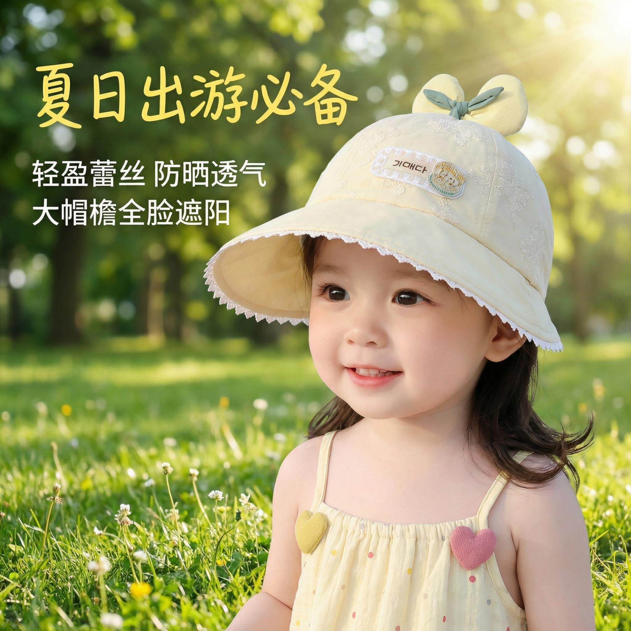 儿童遮阳帽子夏季薄款防晒大帽檐鸭舌帽女宝宝可爱甜美春天棒球帽