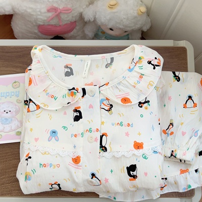 带胸垫睡衣女夏季纯棉短袖三件套