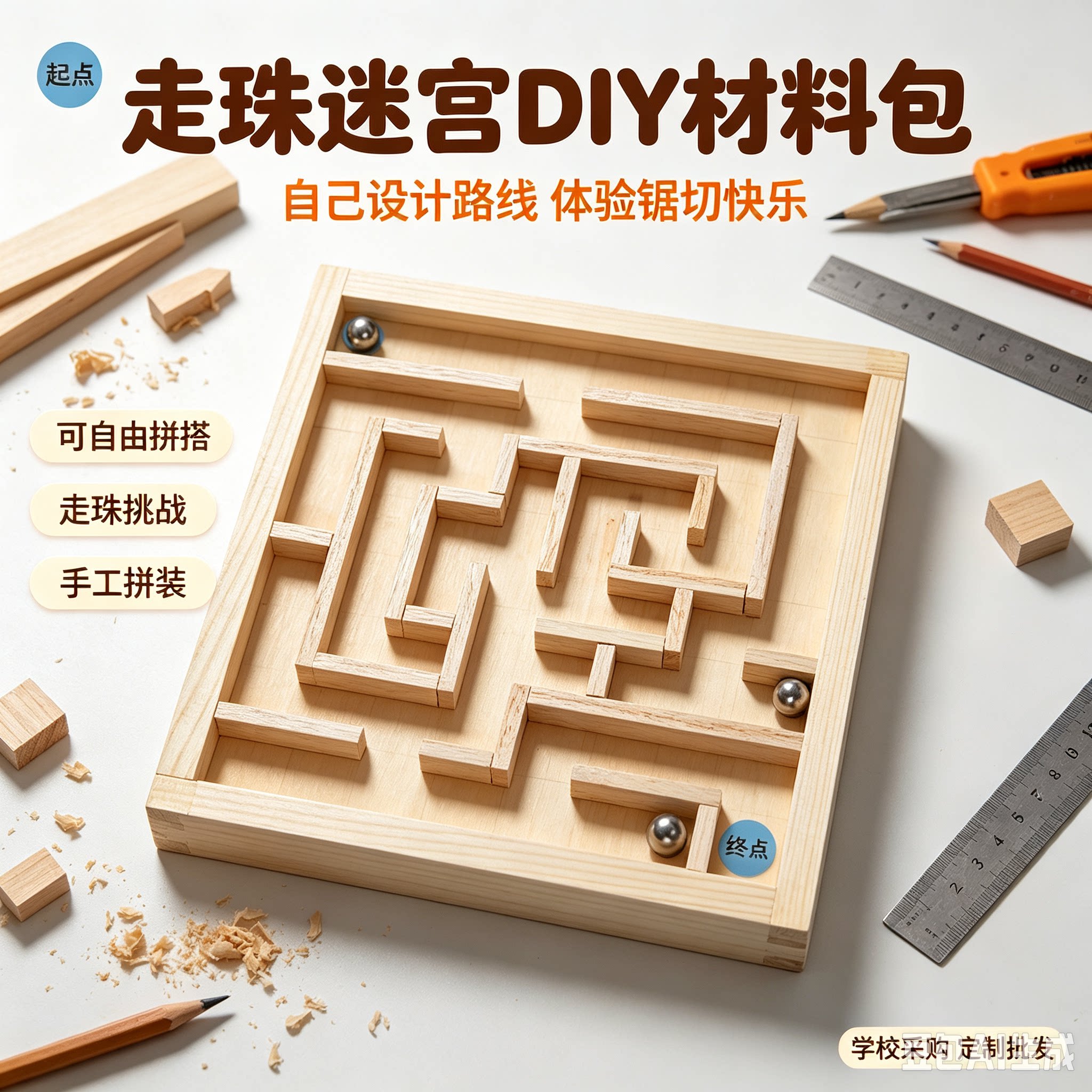 迷宫盘材料包劳技课五年级上册木工材料包儿童木工DIY材料木工坊