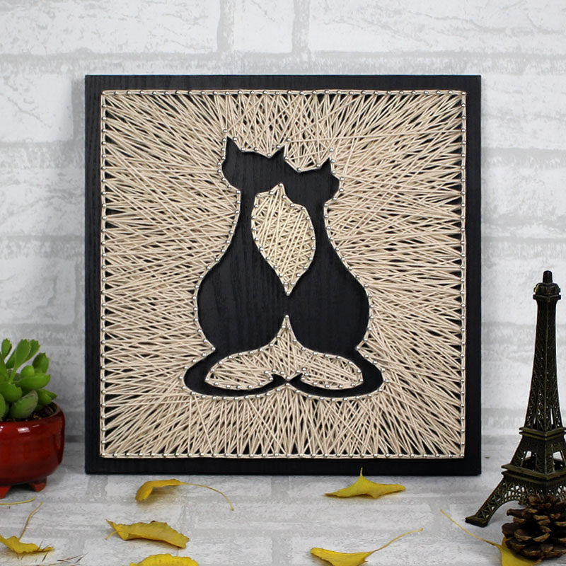 和万兴相拥猫纱线画 钉子毛线缠绕线装饰画手工diy弦丝画材料包