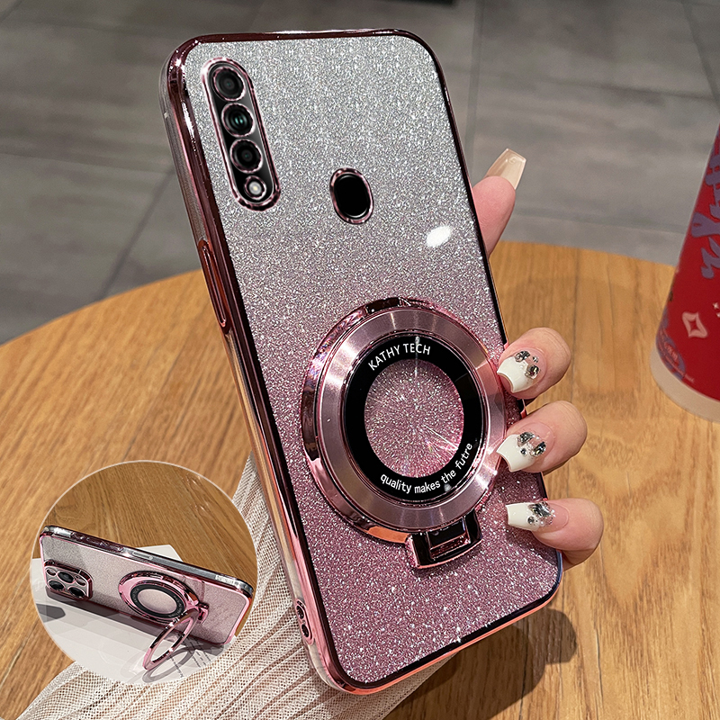OPPOA8闪粉透明带支架保护套