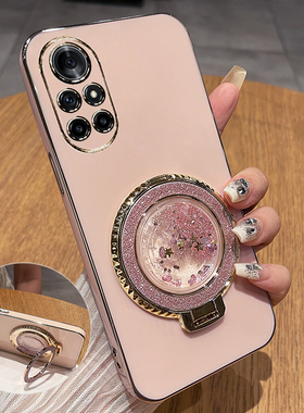 适用华为荣耀V40轻奢版手机壳honorv40保护硅胶套ALA一AN70全包pro防摔软壳女ALAAN新款青春带支架高级感曲屏