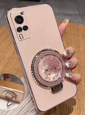 适用vivox60曲屏版手机壳vivo保护x60曲面屏硅胶套全包边V2059A防摔vovix软壳vox女带支架高级感新款流沙外壳