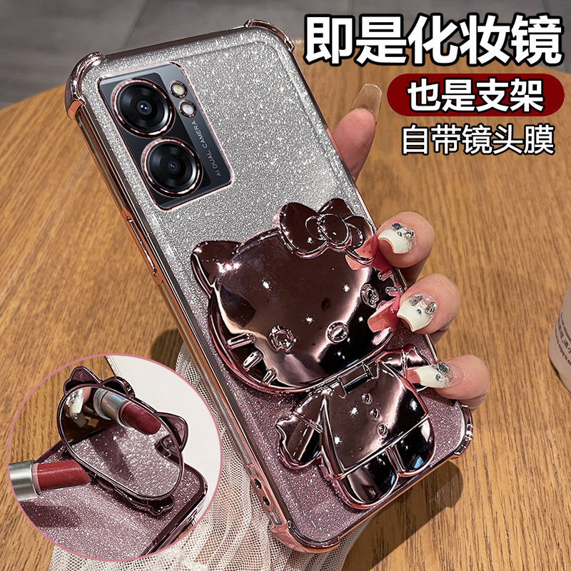 适用oppoA57手机壳oppo保护A57硅胶套5G全包防摔opa透明软壳opopa女PFTM20带支架镜子0pp0新款575g可爱高颜值