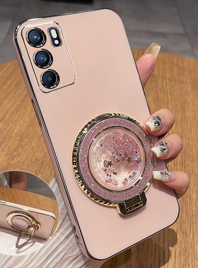 适用opporeno6手机壳reno6pro十保护oppo硅胶套5G全包PEQM00防摔por软reon6女65g带支架PEPM新款PENM加流沙高