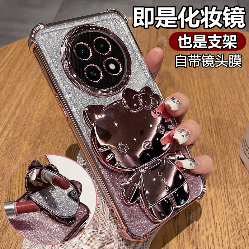适用oppoA6gt闪粉镜子支架猫壳