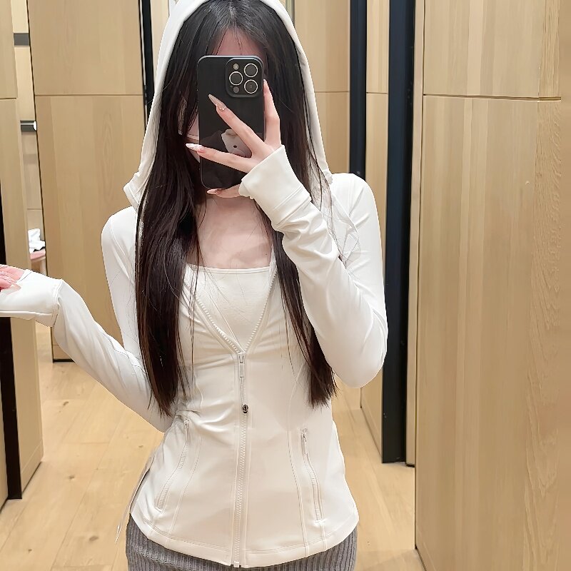 lulu同款春夏防晒衣瑜伽服女士上衣运动夹克外套磨毛立领Define