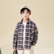 帅气格子潮款 男童衬衫 春秋长袖 新款 儿童外套春衬衣青格 2023年秋装