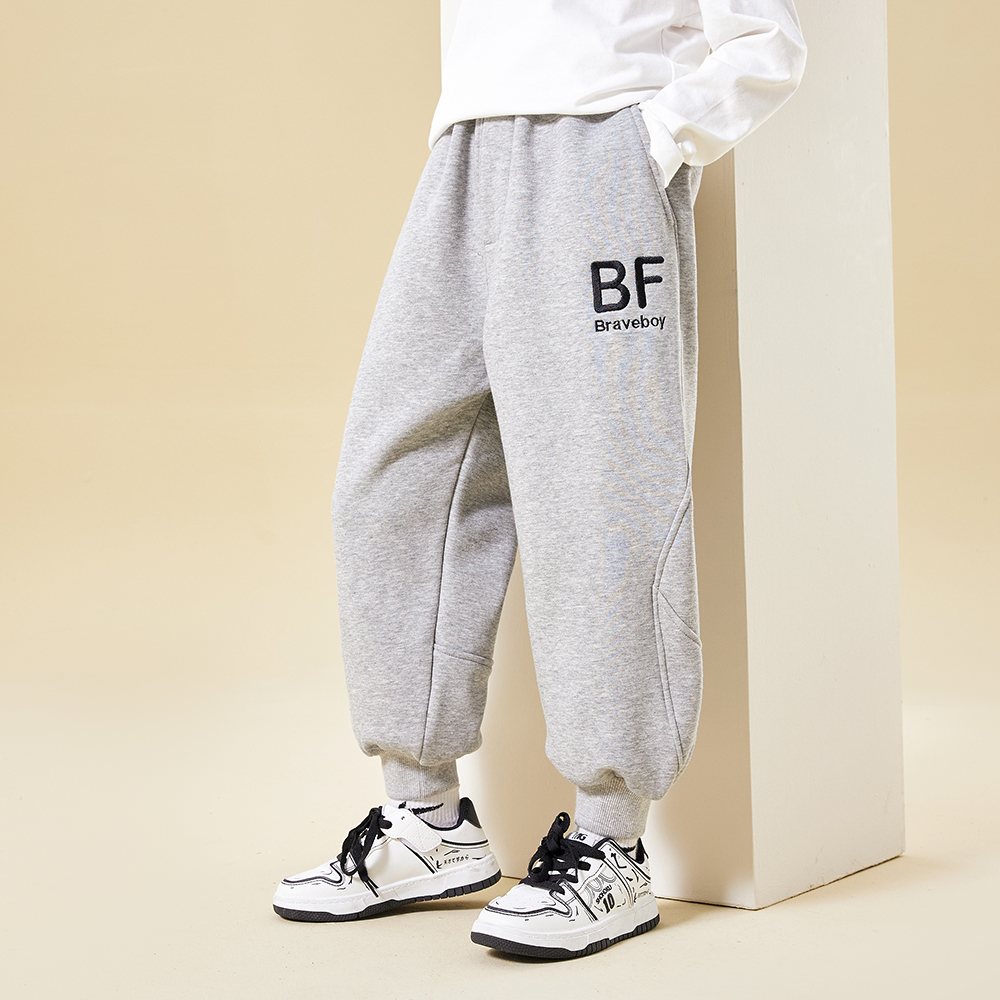 男童冬裤子加绒2023新款加厚儿童秋冬厚款绣花保暖中大童运动长裤