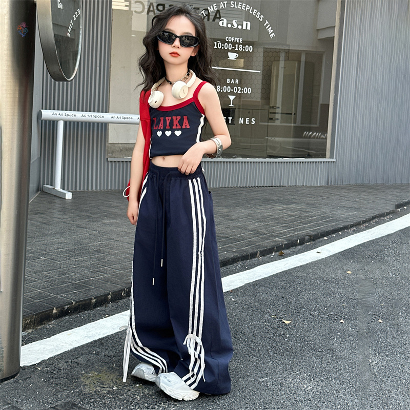3D FASHION女童韩版辣妹背心街舞爵士舞套装中大童酷飒拉条阔腿裤