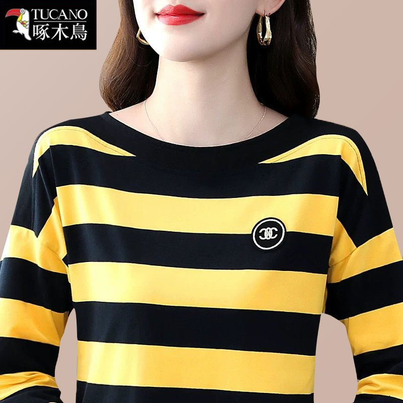 啄木鸟2025春秋新款条纹长袖上衣