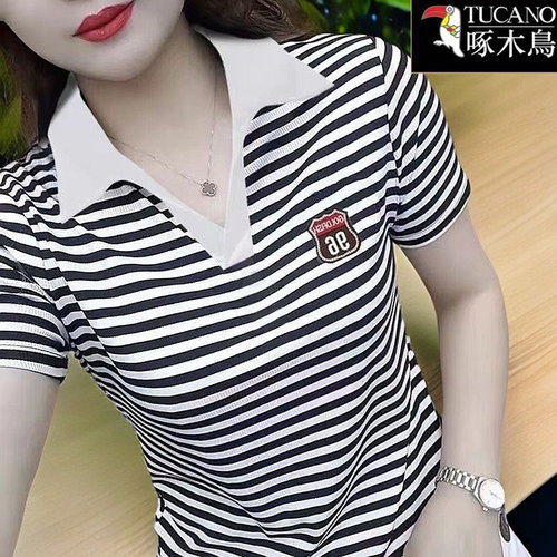 2025新款宽松显瘦条纹翻领上衣女