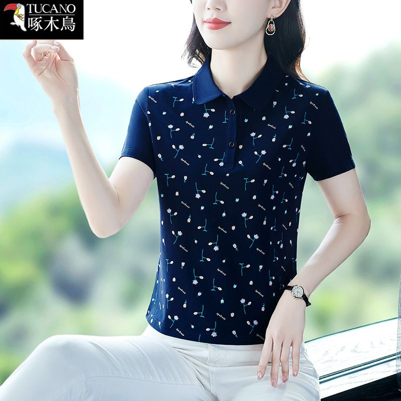 啄木鸟正品新款翻领短袖T恤女