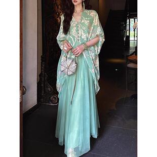 素 复古长裙子V领汉元 连衣裙汉服气质中式 中国风仙气显瘦春秋款