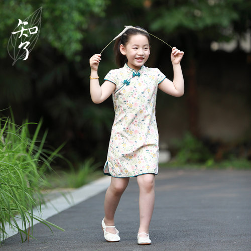 知了中式复古纯棉短袖童装