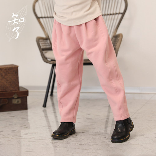 知了童装儿童冬款抓绒休闲长裤