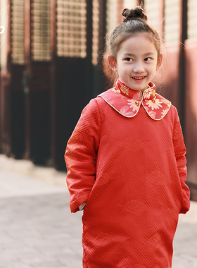 知了童装 冬装汉服唐装云肩新年装儿童加绒夹棉旗袍棉衣女童52220