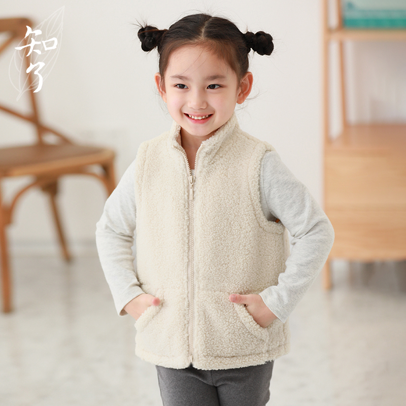 知了厚款仿羊羔绒棉马甲童装