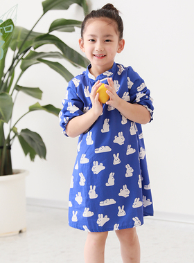 知了童装 春夏女童中国风改良日常旗袍七分袖印花连衣裙全棉52179