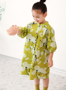 知了童装 早秋新品儿童全棉七分袖连衣裙印花衬衫裙女童52188
