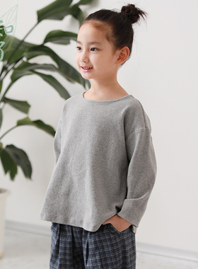 知了童装 秋款简约磨绒针织宽松长袖T恤儿童纯棉圆领衫女童51596