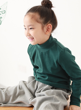 知了童装 秋季男女童半高领打底衫加厚磨毛内搭长袖T恤儿童52209