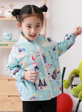 知了童装 秋冬宽松印花夹克衫儿童立领外套休闲上衣女童51525