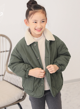 知了童装 冬季儿童加厚棉衣外套中性款仿羊羔绒翻领棉服53916