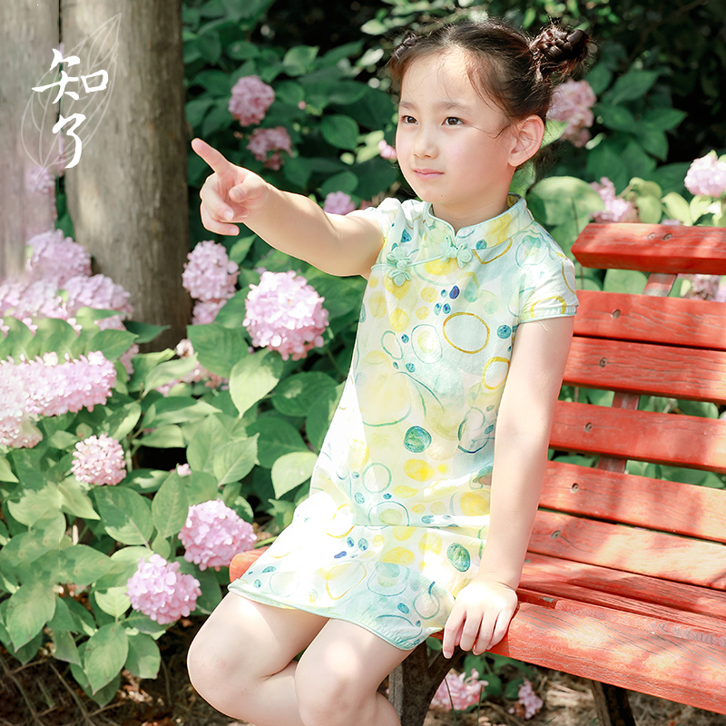 知了童装夏季印花汉服旗袍儿童