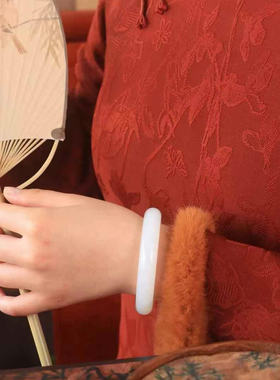 新疆和田玉羊脂玉手镯手镯白玉镯子女款玉镯正品玉石带证书收藏级