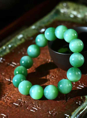 天然新疆和田玉猫眼碧玉佛珠手串