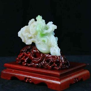 天然新疆和田白玉白菜摆件玉山子白菜菠菜绿玉石摆件客厅礼物高档