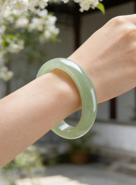 正品天然晴水和田玉宽条玉手镯