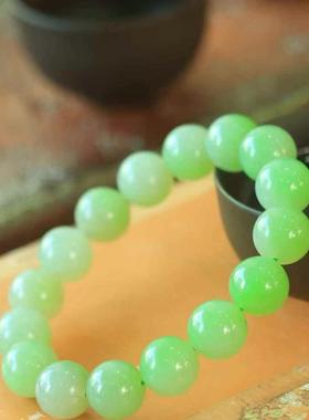 天然和田玉翠青手串女款圆珠手链