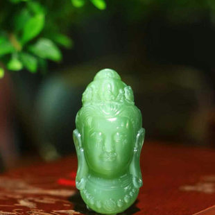 天然和田玉碧玉猫眼观音吊坠男女款 玉石挂件玉佩玉坠观音头挂件