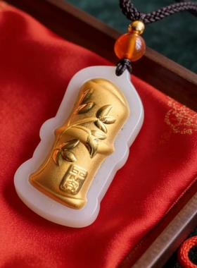 【和田玉吊坠】天然正品新疆和田玉吊坠玉竹白玉吊坠规35x18mm