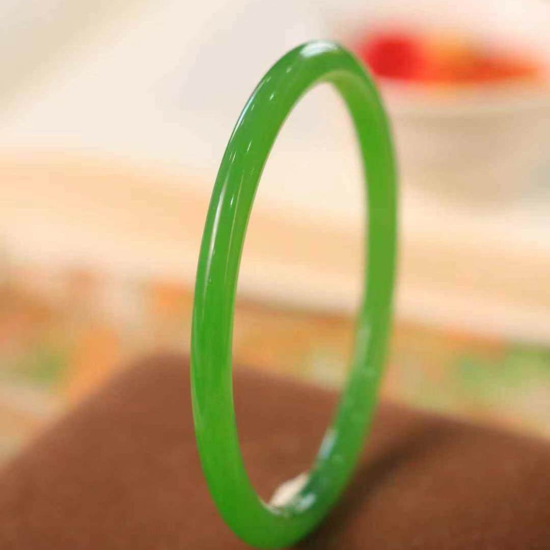 天然和田玉碧玉手镯女款玉石镯子老坑菠菜绿玉镯子玉镯子玉手镯