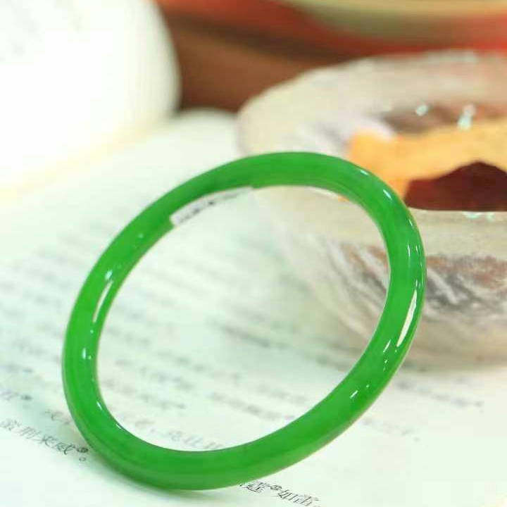 碧玉手镯女细款圆条少女玉镯高端新疆菠菜绿玉镯送礼女款玉石手镯