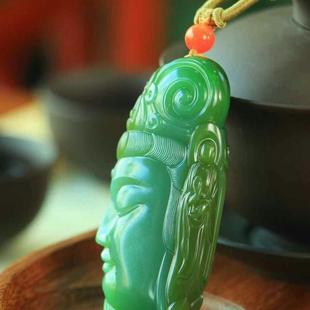 天然和田玉碧玉观音头吊坠男女款 玉石挂件项链玉佩玉坠观音挂件