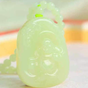 新疆和田玉黄口料观音笑佛吊坠佛公吊挂件弥勒佛男女玉坠收藏礼品