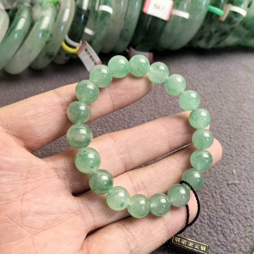 新款非洲翠天然翡翠色转运珠手链